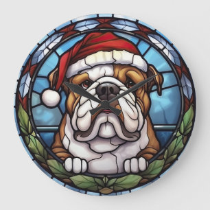 Bulldog gesteinigtes Glass Weihnachten Große Wanduhr
