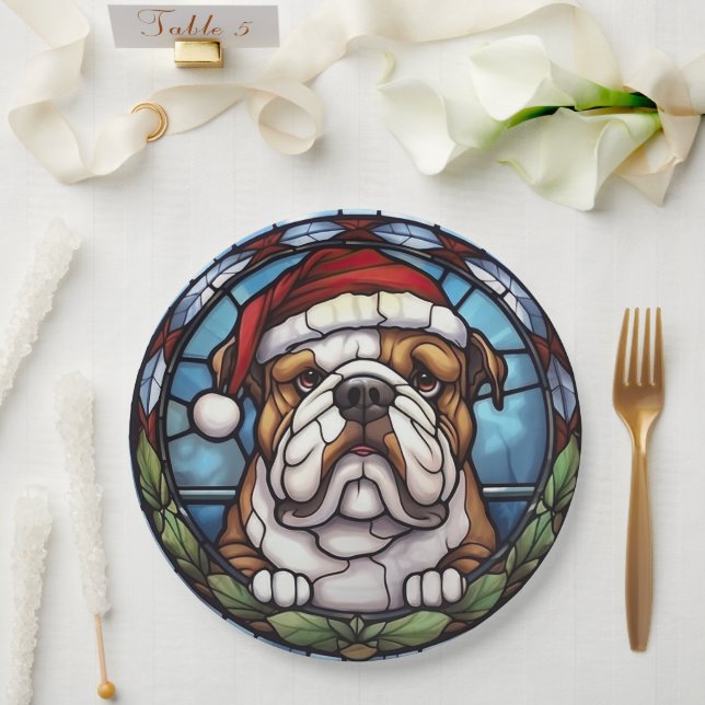 Bulldog gesteinigtes Glass Weihnachten Pappteller (Hochzeit)
