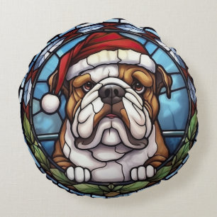 Bulldog gesteinigtes Glass Weihnachten Rundes Kissen