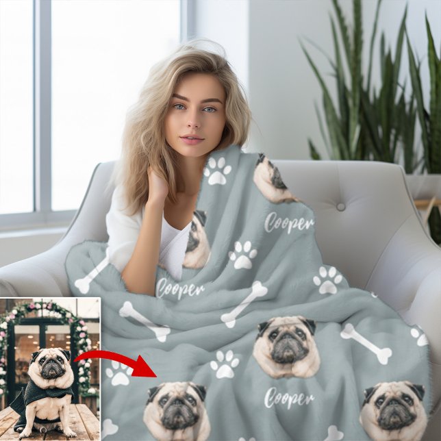 Bulldog, Graue Personalisierte Haustiere Fleecedecke (Von Creator hochgeladen)
