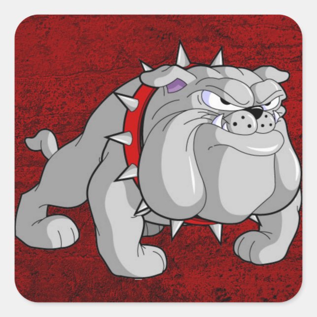 BULLDOG GRAY CARTOON QUADRATISCHER AUFKLEBER (Vorderseite)