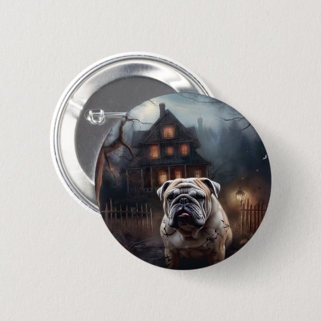 Bulldog Halloween Beängstigend Button (Vorne & Hinten)