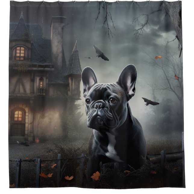 Bulldog Halloween Beängstigend Duschvorhang (Vorderseite)
