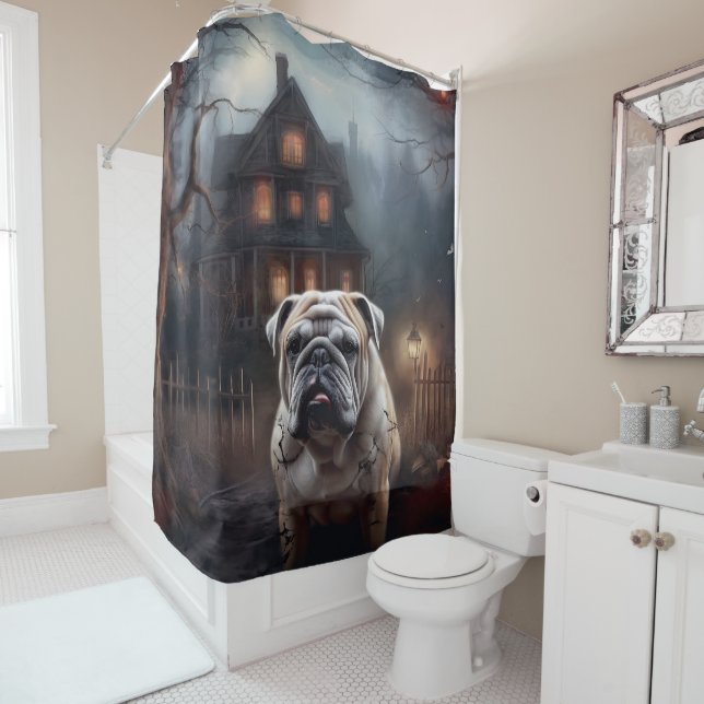 Bulldog Halloween Beängstigend Duschvorhang (Beispiel)