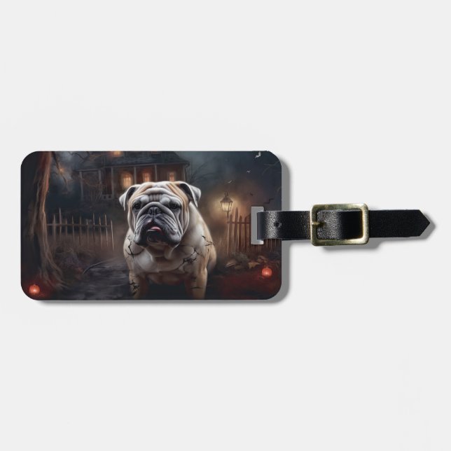 Bulldog Halloween Beängstigend Gepäckanhänger (Vorderseite horizontal)