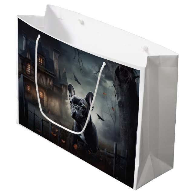 Bulldog Halloween Beängstigend Große Geschenktüte (Vorderseite Schrägansicht)