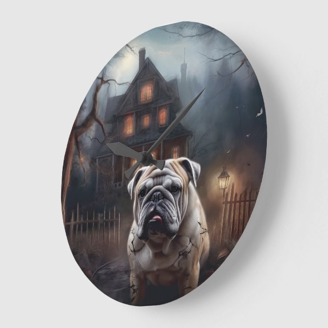 Bulldog Halloween Beängstigend Große Wanduhr (Winkel)
