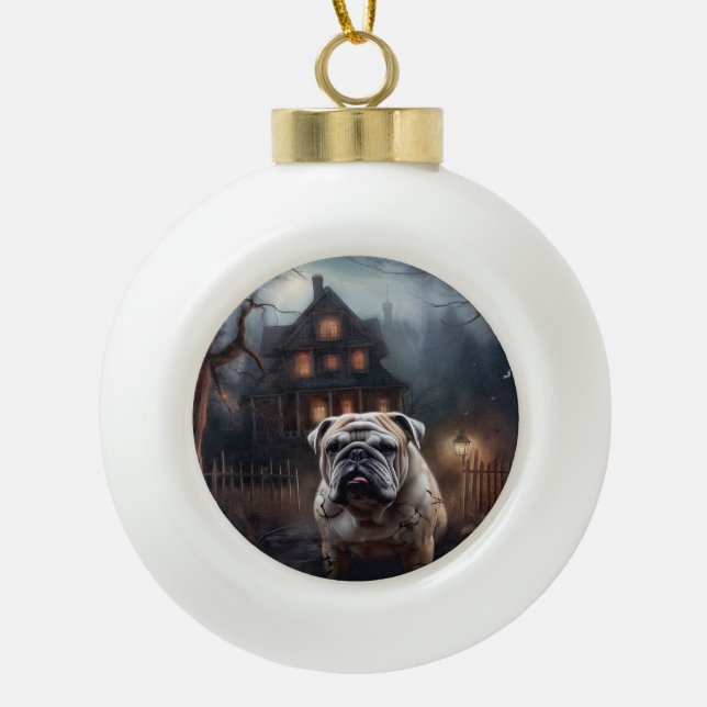 Bulldog Halloween Beängstigend Keramik Kugel-Ornament (Vorderseite)