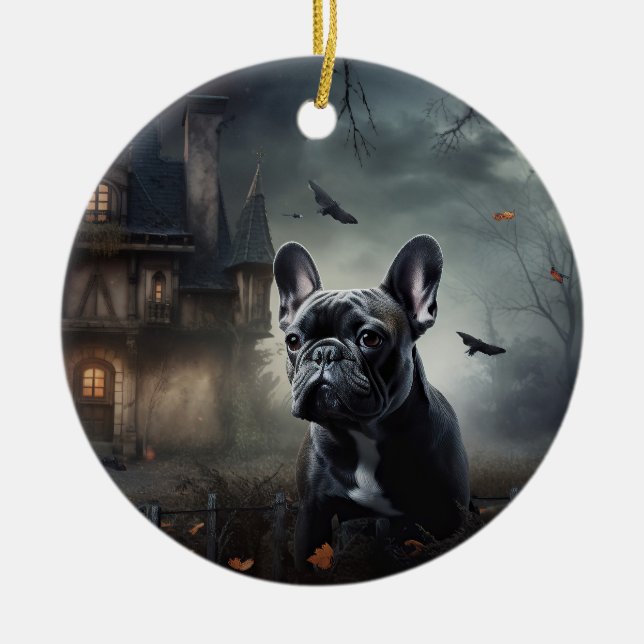 Bulldog Halloween Beängstigend Keramik Ornament (Vorne)