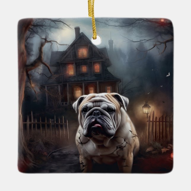 Bulldog Halloween Beängstigend Keramikornament (Vorderseite)