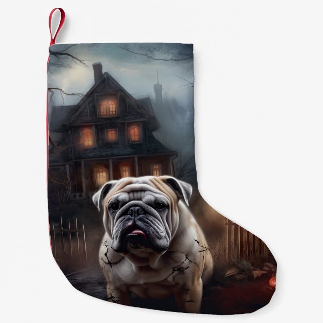 Bulldog Halloween Beängstigend Kleiner Weihnachtsstrumpf (Vorderseite)