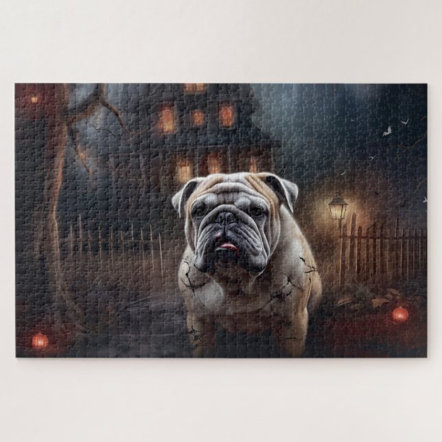 Bulldog Halloween Beängstigend Puzzle (Horizontal)