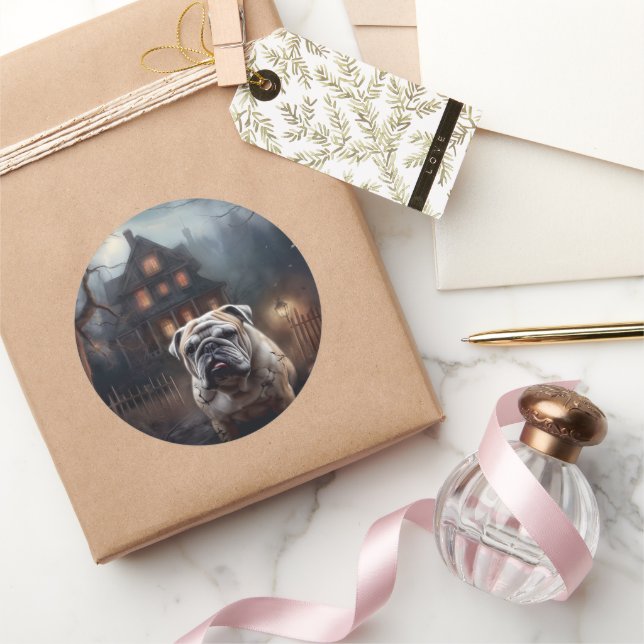 Bulldog Halloween Beängstigend Runder Aufkleber (Schenken)