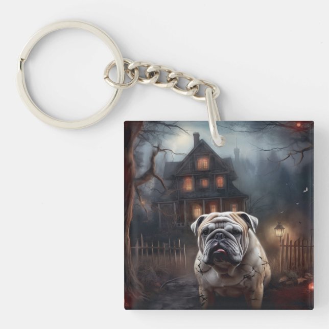 Bulldog Halloween Beängstigend Schlüsselanhänger (Vorderseite)