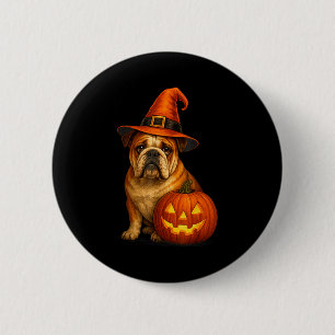 Bulldog Halloween Hund Hexe Kürbis Design Thanksgi Button