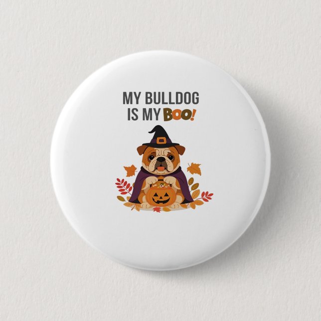 Bulldog Halloween Kostüm Mein Bulldog ist mein Boo Button (Vorderseite)