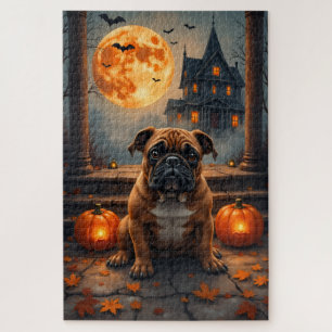 Bulldog-Halloween-Kunstwerk auf der verlassenen Ve Puzzle