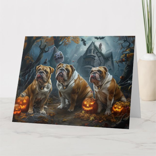 Bulldog Halloween Night Doggy Delight Karte (Vorderseite)