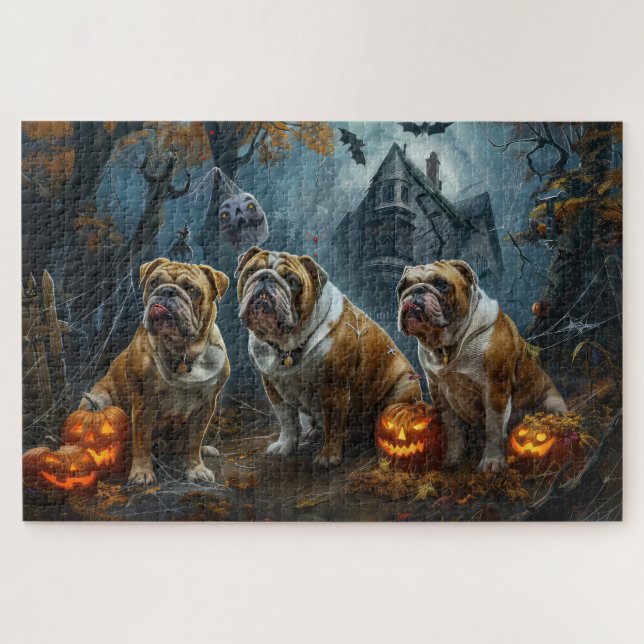 Bulldog Halloween Night Doggy Delight Puzzle (Horizontal)