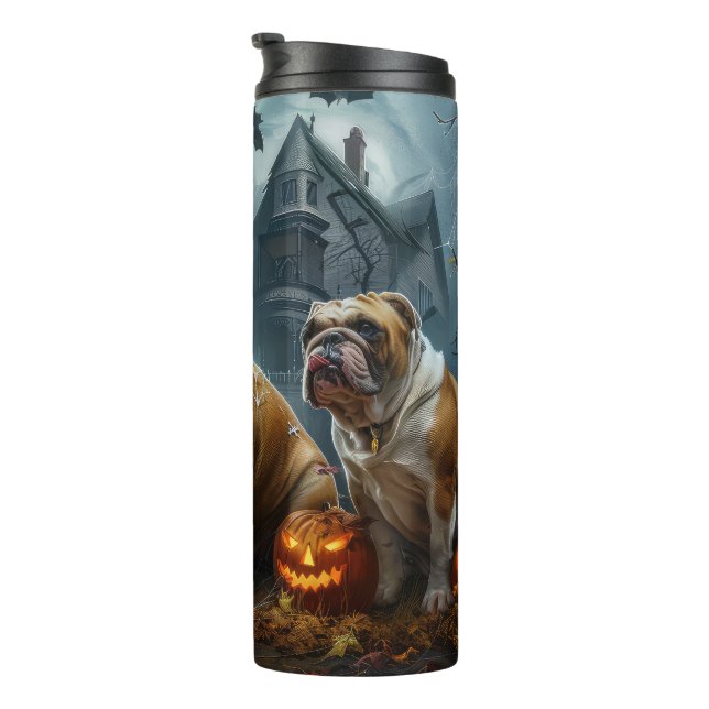 Bulldog Halloween Night Doggy Delight Thermosbecher (Nach rechts gedreht)