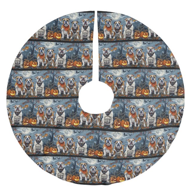 Bulldog Halloween Spooky Polyester Weihnachtsbaumdecke (Vorderseite)
