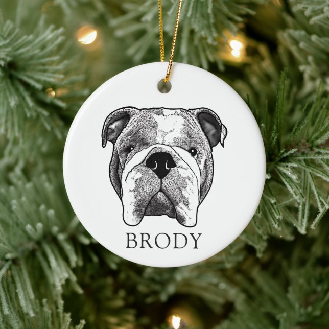 Bulldog Hand Zeichne Personalisiert Keramik Ornament (Baum)