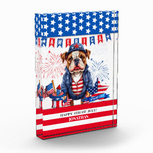 Bulldog Happy 4. Juli America Independence Day Fotoblock