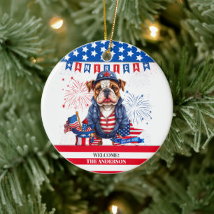 Bulldog Happy 4. Juli America Independence Day Keramik Ornament