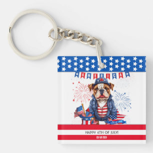 Bulldog Happy 4. Juli America Independence Day Schlüsselanhänger