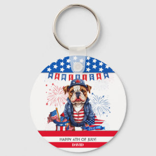 Bulldog Happy 4. Juli America Independence Day Schlüsselanhänger
