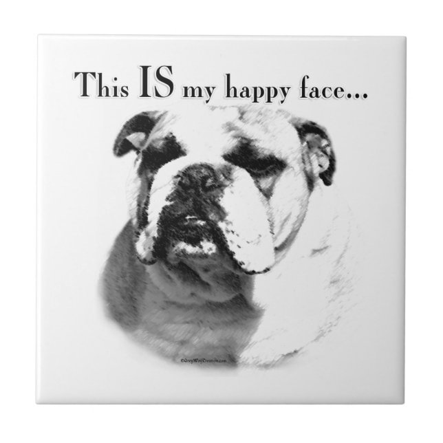 Bulldog Happy Face Fliese (Vorderseite)