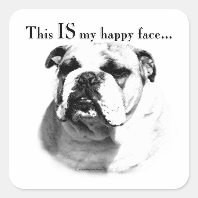 Bulldog Happy Face Quadratischer Aufkleber (Vorderseite)
