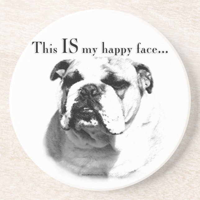 Bulldog Happy Face Sandstein Untersetzer (Vorne)