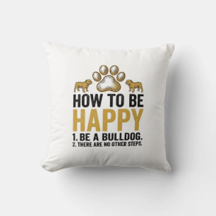 Bulldog Happy Zitat Vintage Gravur Hunde-Liebhaber Kissen