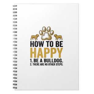 Bulldog Happy Zitat Vintage Gravur Hunde Liebhaber Notizblock