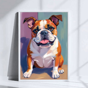 Bulldog-Haustiermalerei Whimsical-Wasserfarben-Hun Poster