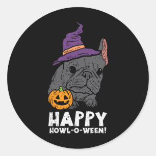 Bulldog Hexe Happy Howl O Wen Fun Halloween Hund Runder Aufkleber