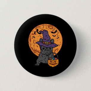 Bulldog Hexe Moon Pumpkin Halloween Frenchie Dog Button