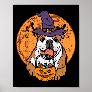Bulldog Hexenhut Moon Kürbislaterne Halloween Do Poster