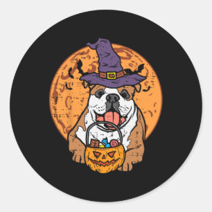 Bulldog Hexenhut Moon Kürbislaterne Halloween Do Runder Aufkleber