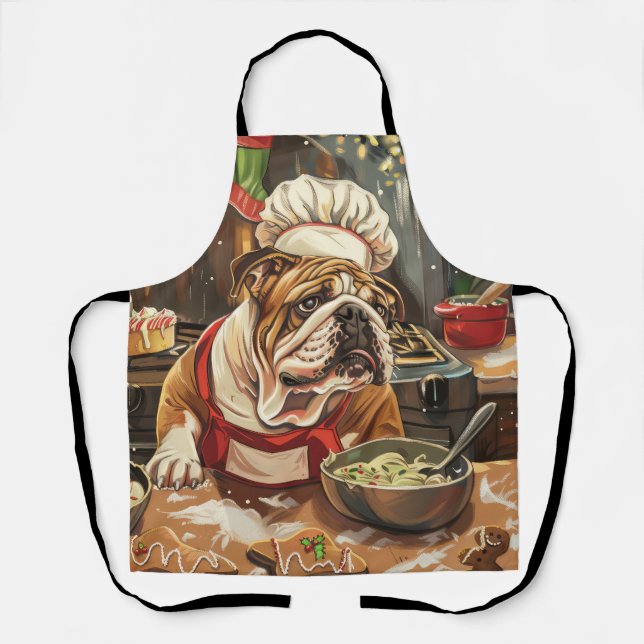 Bulldog Holiday Baking: Festliche Weihnachten Schürze (Vorderseite)
