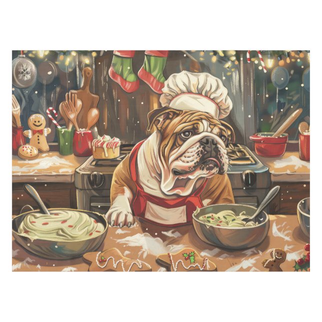 Bulldog Holiday Baking: Festliche Weihnachten Tischdecke (Vorderseite (Horizontal))