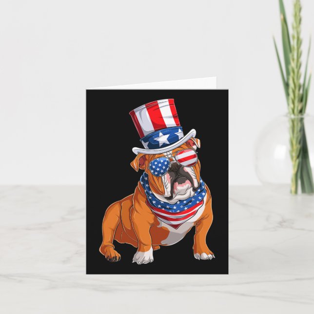 Bulldog Hund 4. Juli Amerikanische Flagge Karte (Vorderseite)
