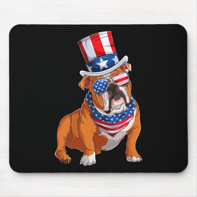 Bulldog Hund 4. Juli Amerikanische Flagge Mousepad (Vorne)