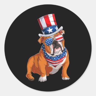 Bulldog Hund 4. Juli Amerikanische Flagge Runder Aufkleber
