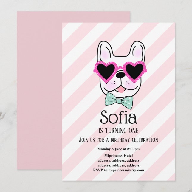 Bulldog, Hund, Haustier Geburtstagsfeier Einladung (Vorne/Hinten)