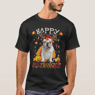 Bulldog Hund Hund Happy Hallothanksmas Halloween T T-Shirt