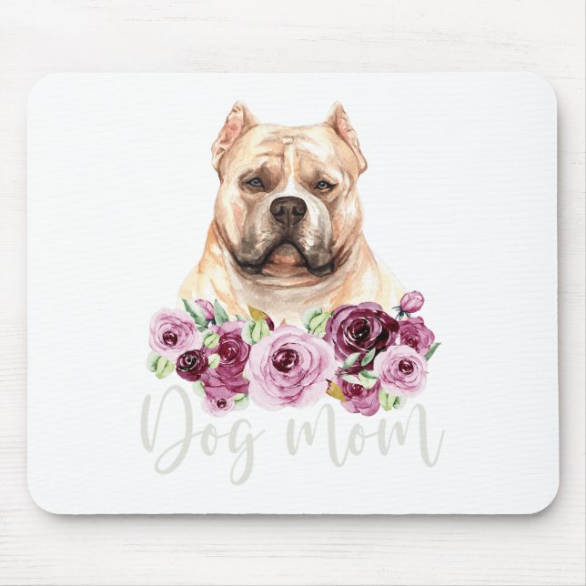 Bulldog Hund Mama Floral Bully Mama Mousepad (Vorne)
