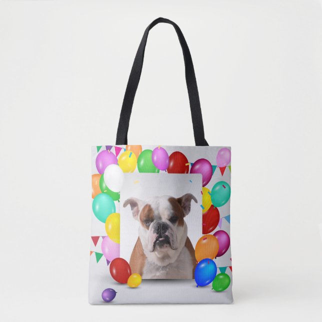 Bulldog Hund mit bunten Balloons Geburtstag Thema (Vorderseite)