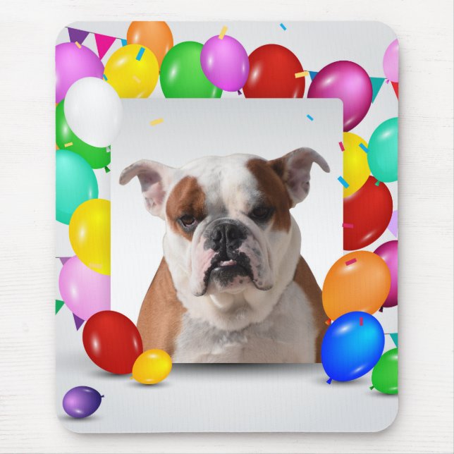 Bulldog Hund mit bunten Balloons Geburtstag Thema Mousepad (Vorne)